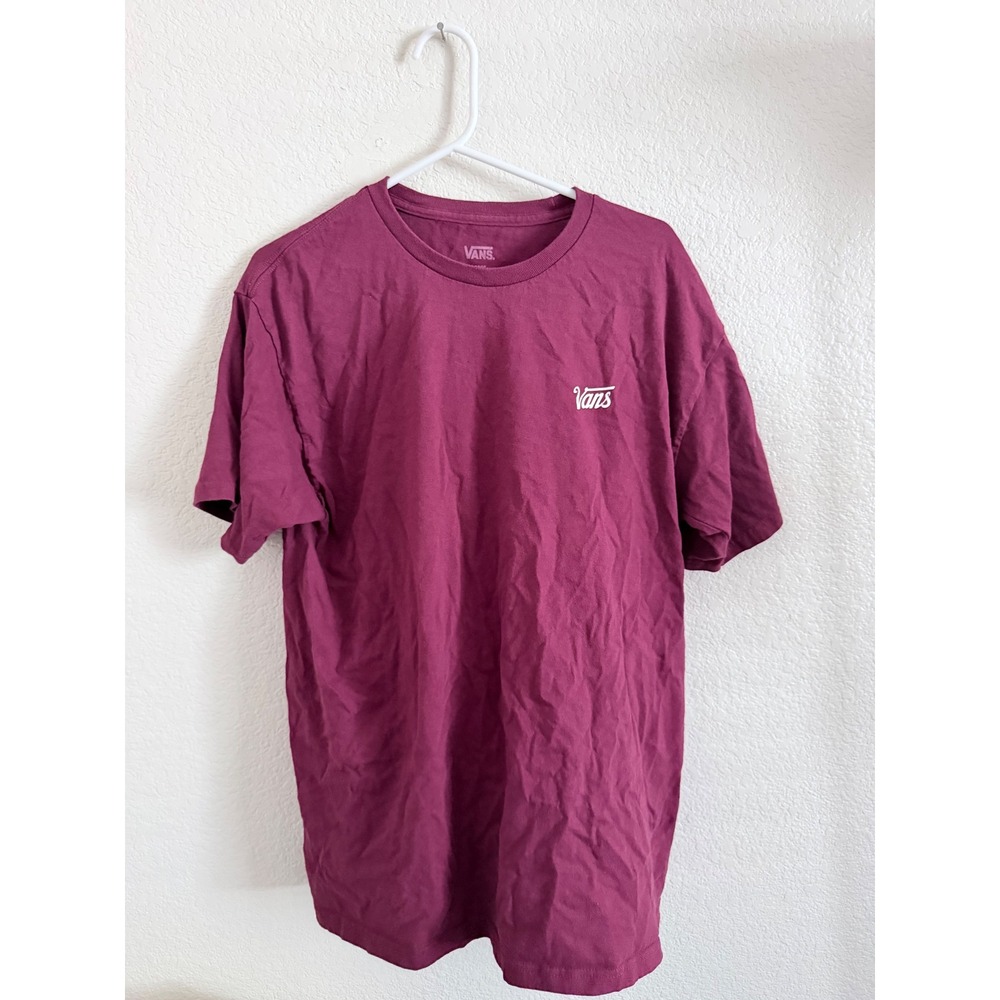 Vans Mens Large Burgundy Maroon Short Sleeve Logo Graphic T-Shirt Cotton Tee